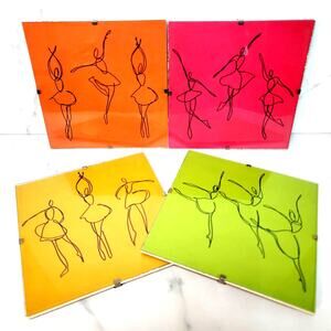 Minimalist Line Art Ballerina Wall Art Set Of 4 Colorful Acrylic Dance Panels